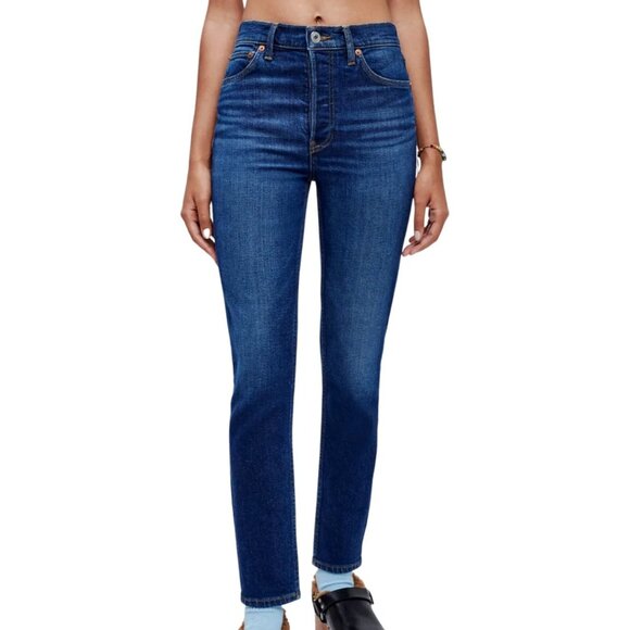 $285 NWT RE/DONE 90s HIGH RISE ANKLE CROP DEEP SAPHIRE JEANS SZ 26 - Picture 1 of 5